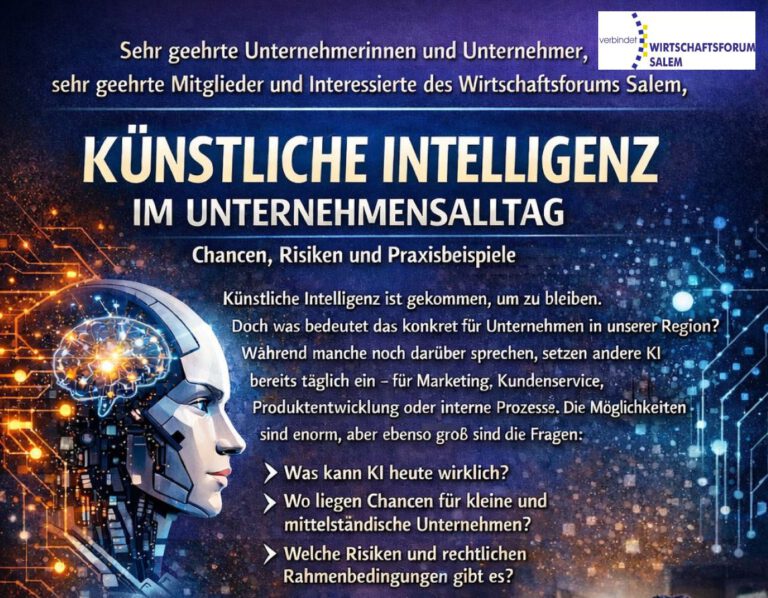 Einladung zur Mitgliederversammlung und zum Themenabend “Künstliche Intelligenz im Unternehmensalltag”
